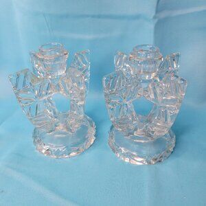 Art Deco Czech Cut Glass Candle Holders